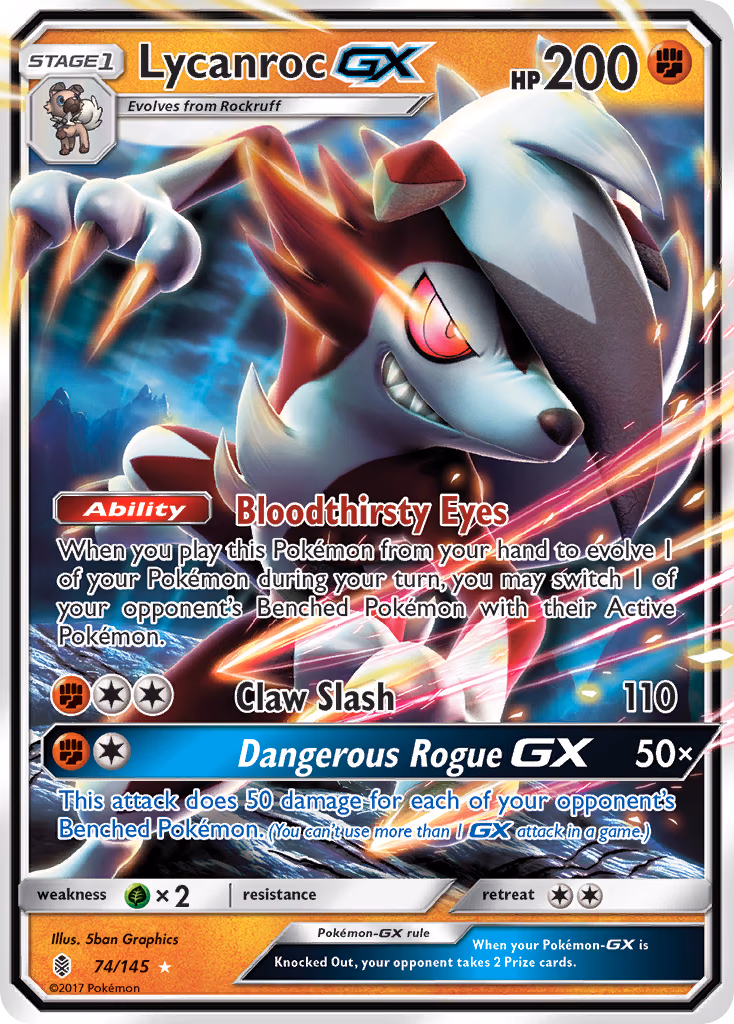 Lycanroc-GX Pokemon card (74/145, Guardians Rising)