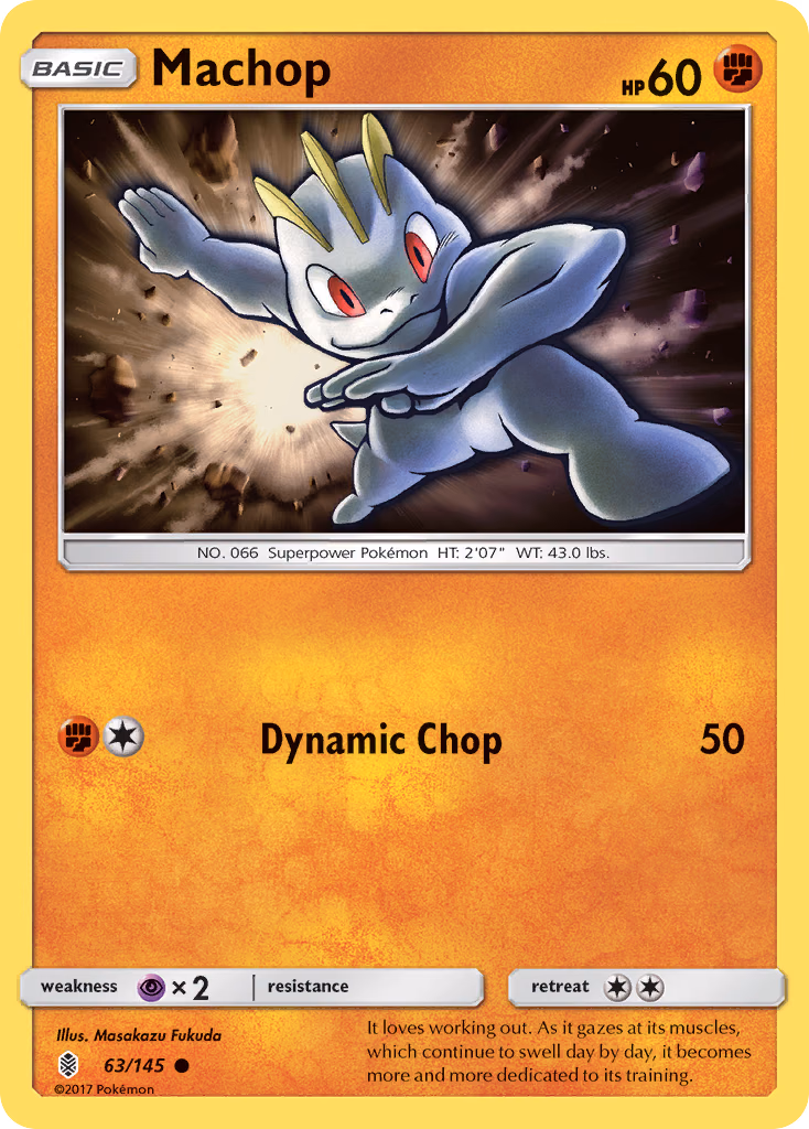Machop Pokemon card (63/145, Guardians Rising)