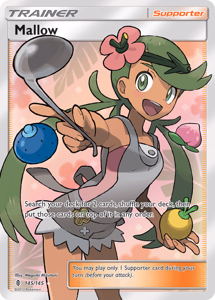Mallow Pokemon card (145/145, Guardians Rising)