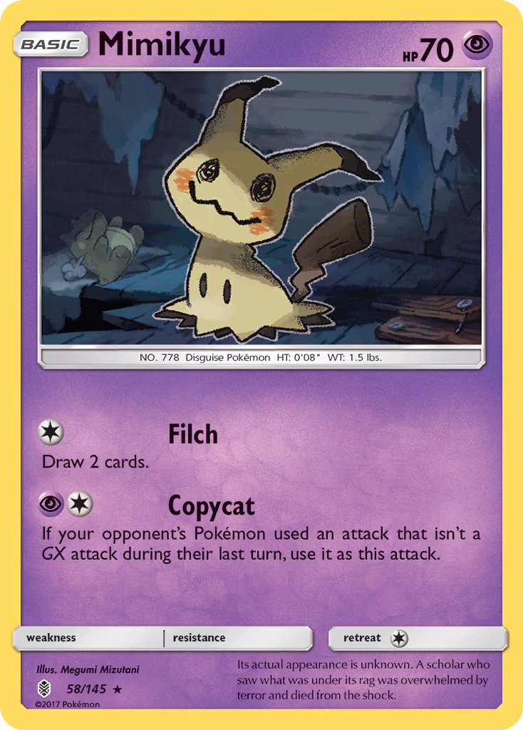 Mimikyu Pokemon card (58/145, Guardians Rising)