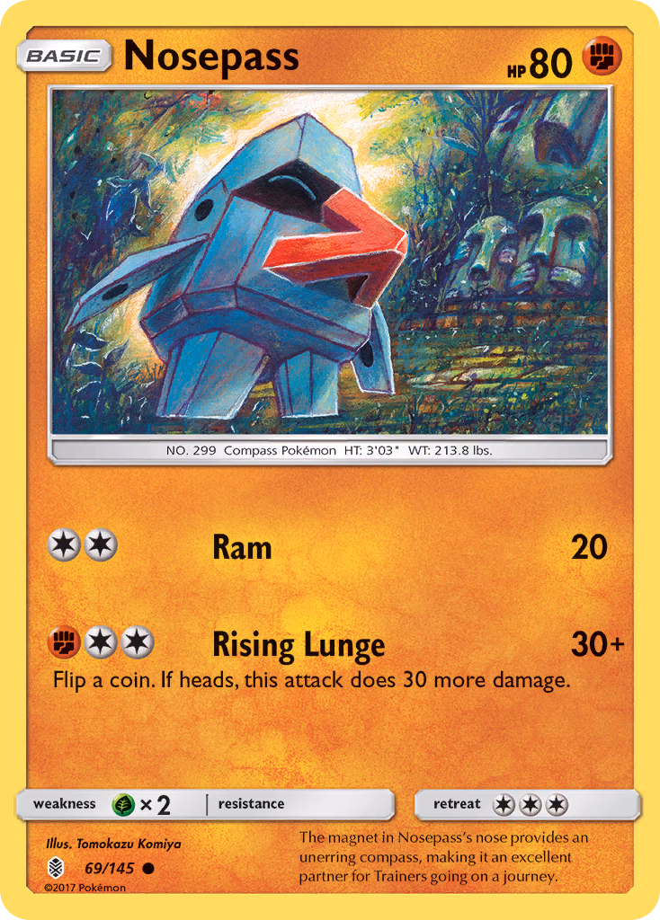 Nosepass Pokemon card (69/145, Guardians Rising)