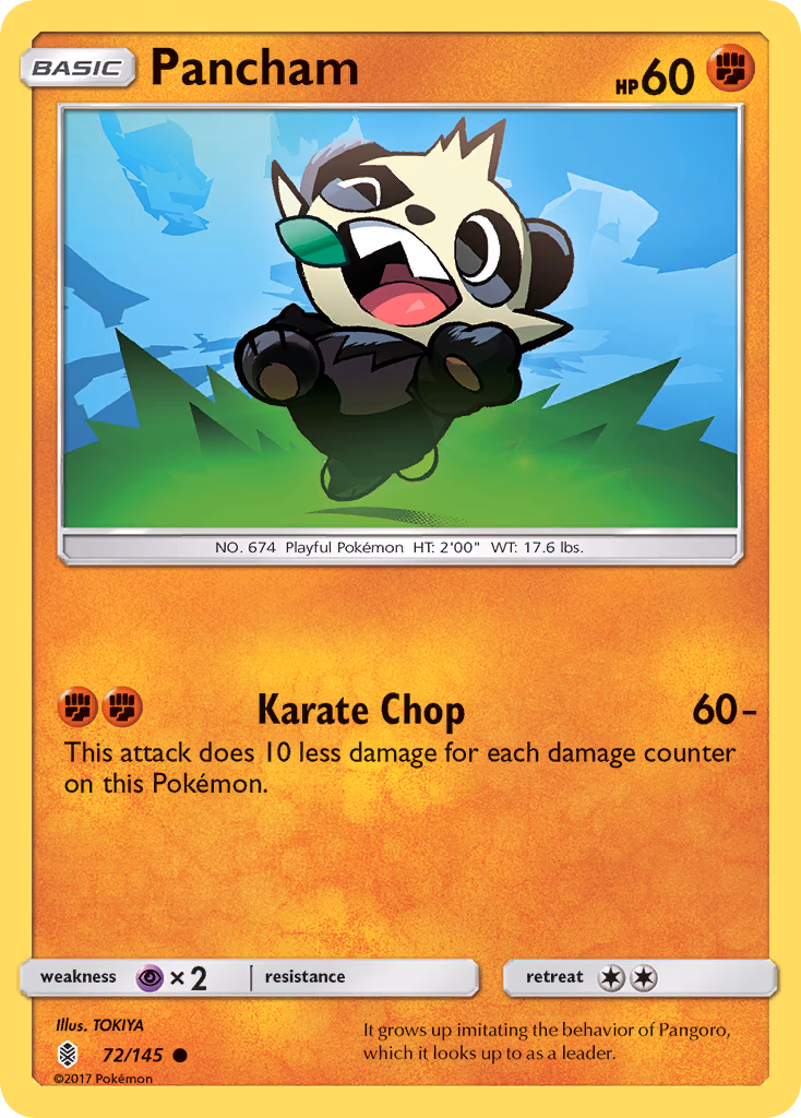 Pancham Pokemon card (72/145, Guardians Rising)