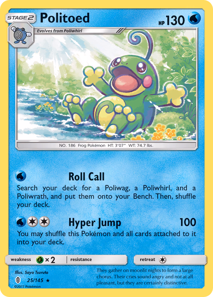 Politoed Pokemon card (25/145, Guardians Rising)