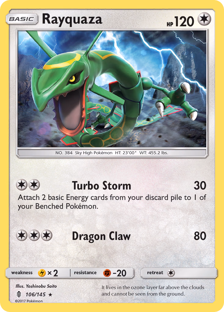 Rayquaza Pokemon card (106/145, Guardians Rising)