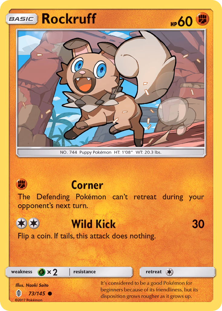 Rockruff Pokemon card (73/145, Guardians Rising)