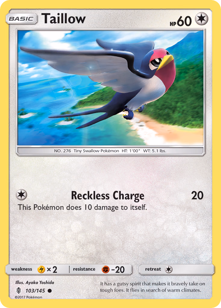 Taillow Pokemon card (103/145, Guardians Rising)