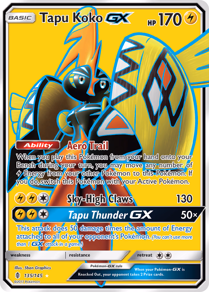 Tapu Koko-GX Pokemon card (135/145, Guardians Rising)