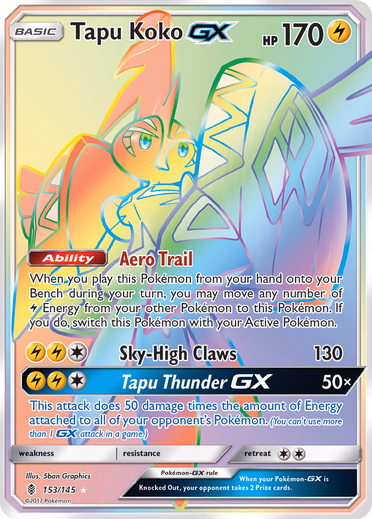 Tapu Koko-GX Pokemon card (153/145, Guardians Rising)