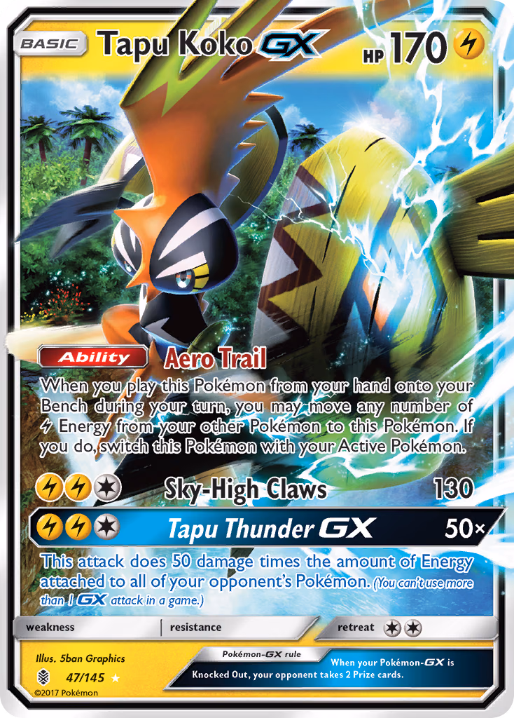 Tapu Koko-GX Pokemon card (47/145, Guardians Rising)