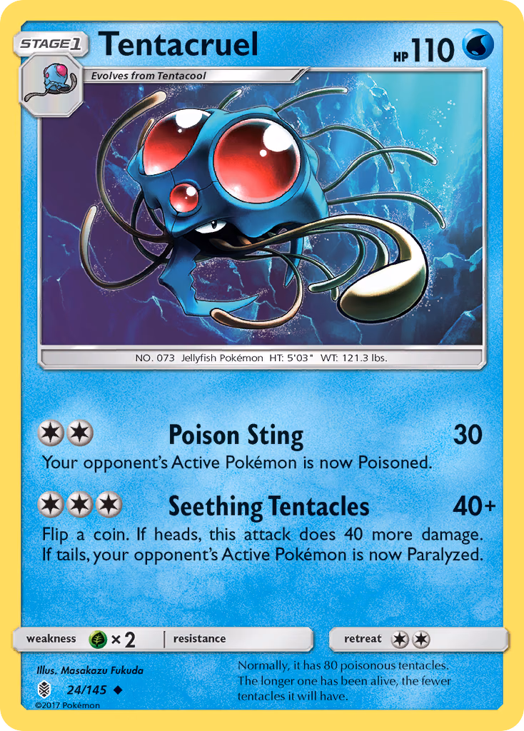Tentacruel Pokemon card (24/145, Guardians Rising)