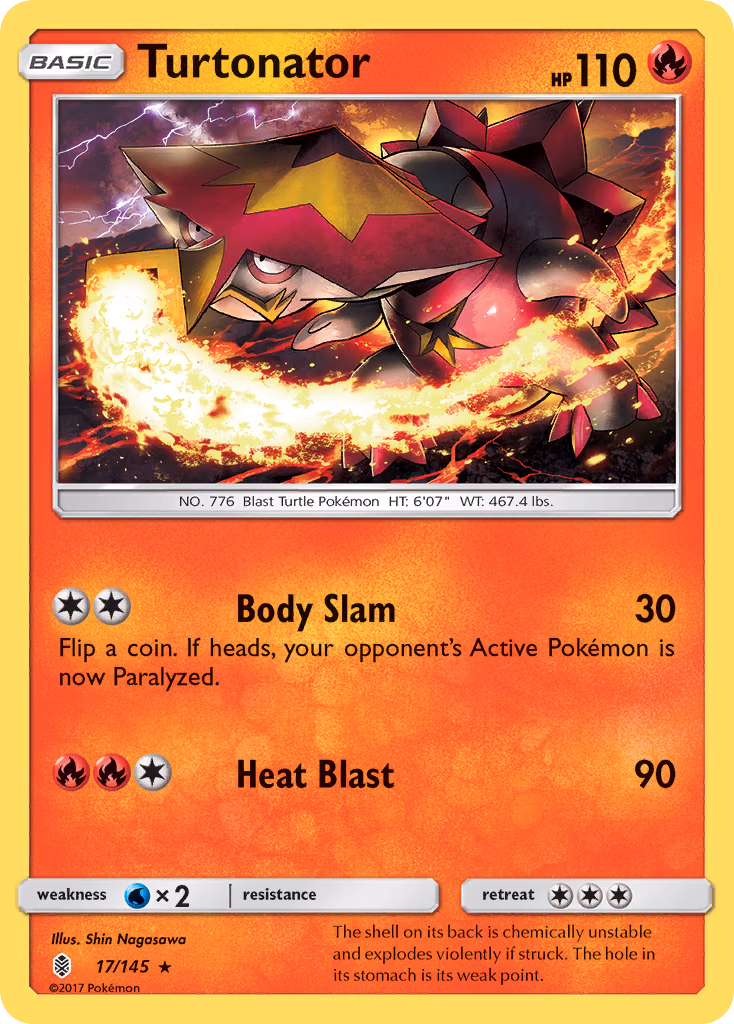 Turtonator Pokemon card (17/145, Guardians Rising)