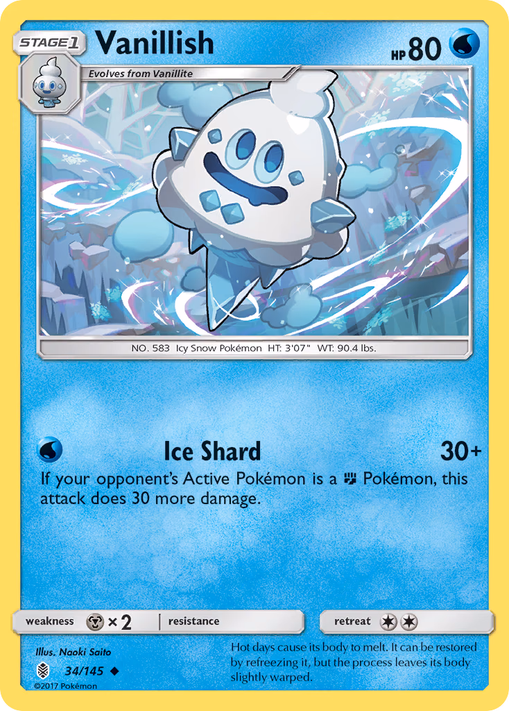 Vanillish Pokemon card (34/145, Guardians Rising)