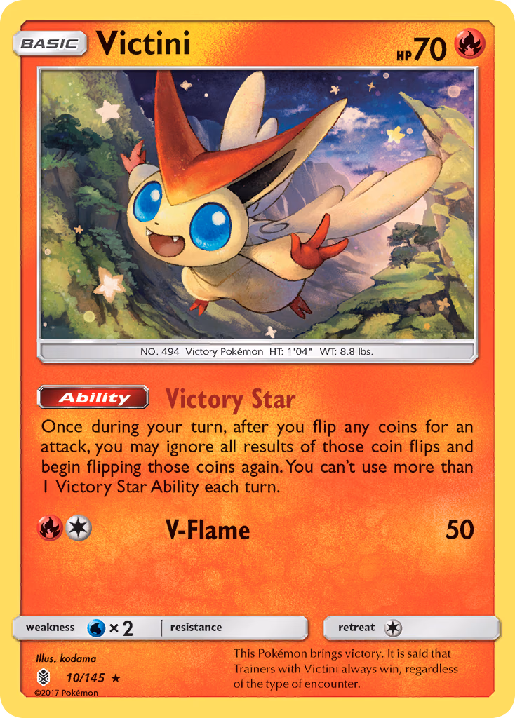 Victini Pokemon card (10/145, Guardians Rising)