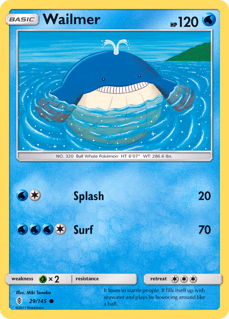 Wailmer Pokemon card (29/145, Guardians Rising)