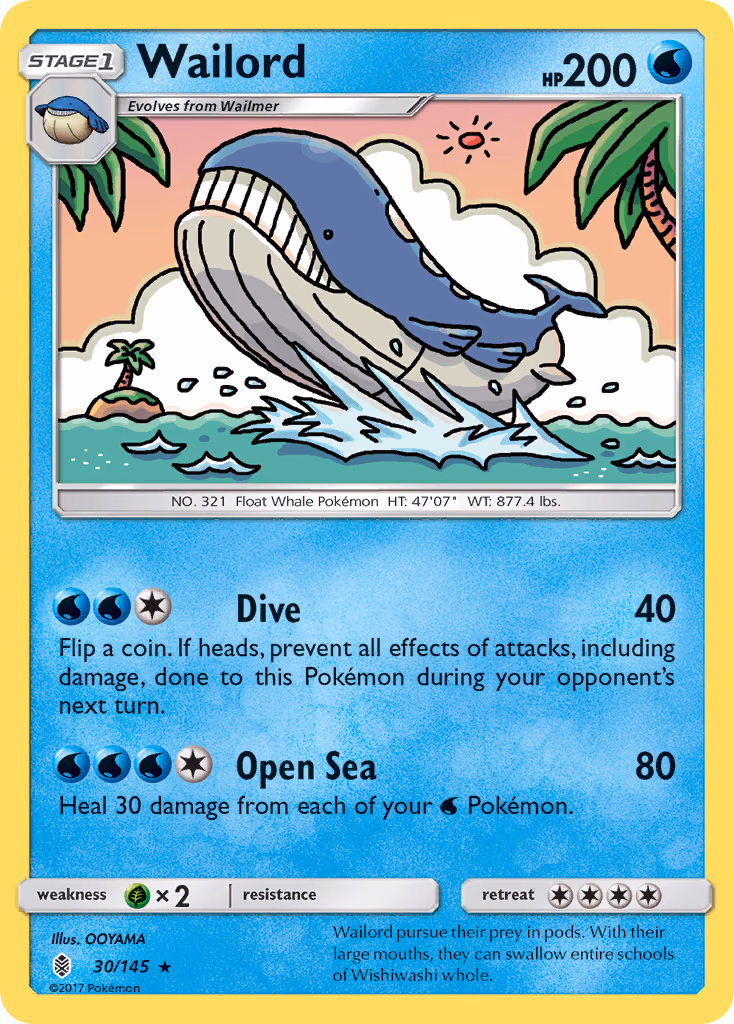 Wailord Pokemon card (30/145, Guardians Rising)