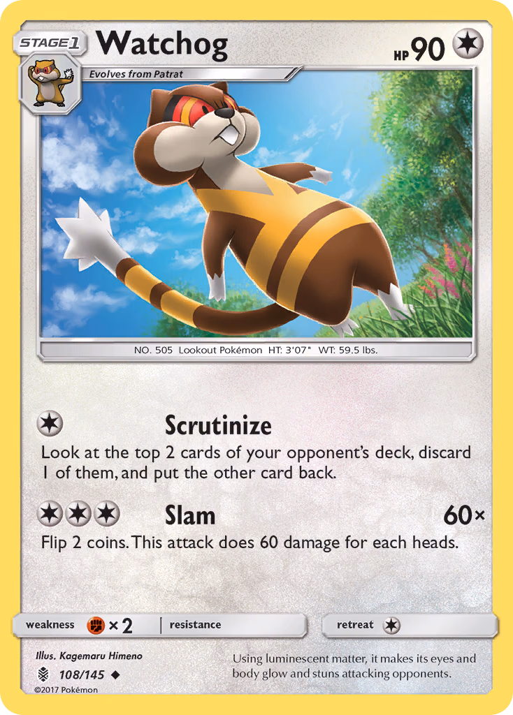 Watchog Pokemon card (108/145, Guardians Rising)