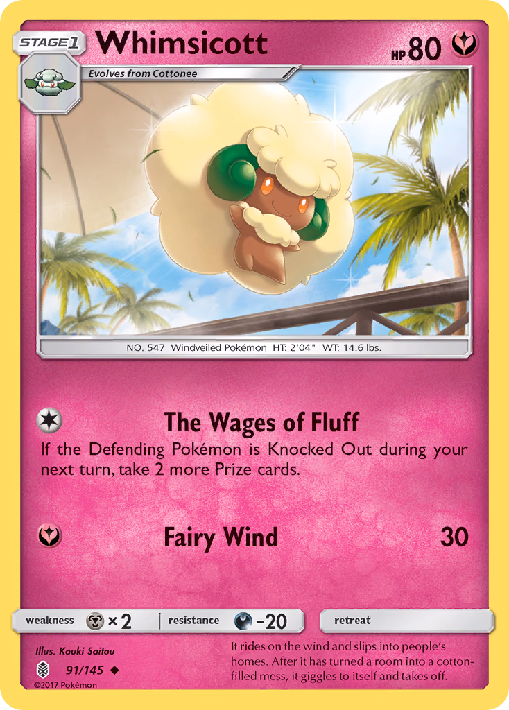 Whimsicott Pokemon card (91/145, Guardians Rising)