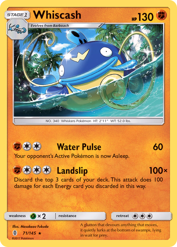 Whiscash Pokemon card (71/145, Guardians Rising)