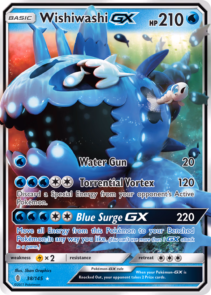 Wishiwashi-GX Pokemon card (38/145, Guardians Rising)