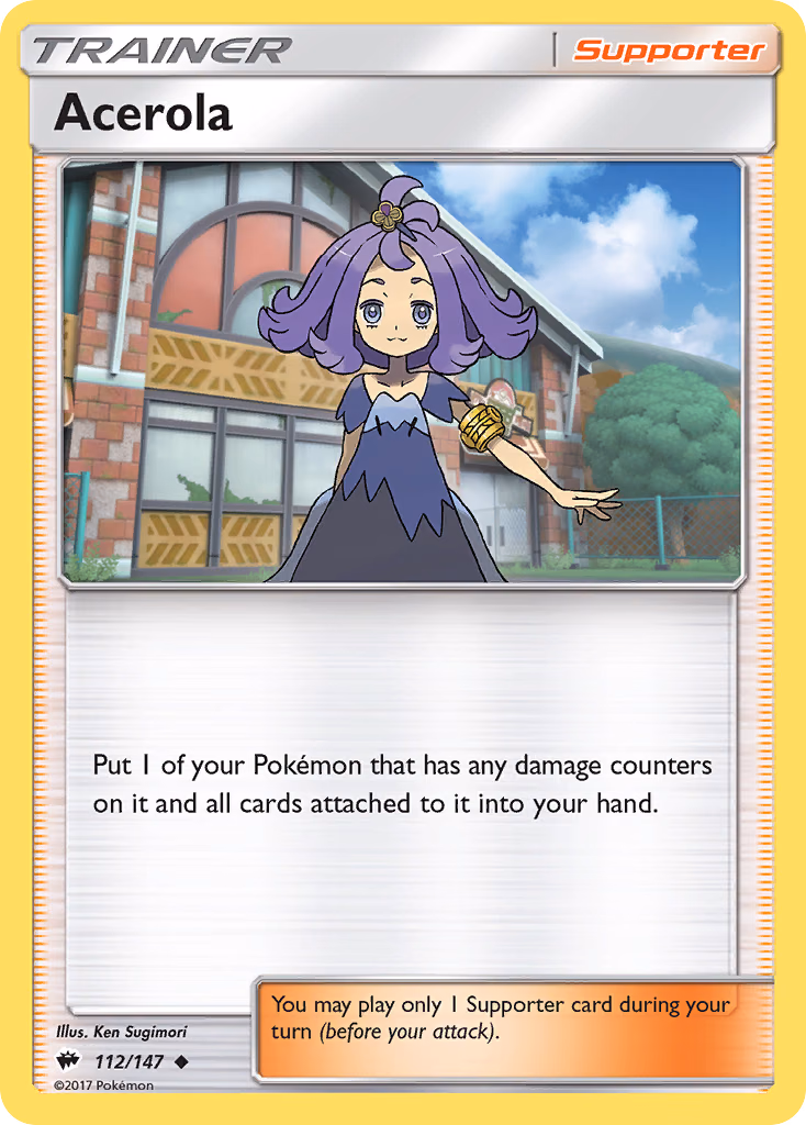 Acerola Pokemon card (112/147, Burning Shadows)