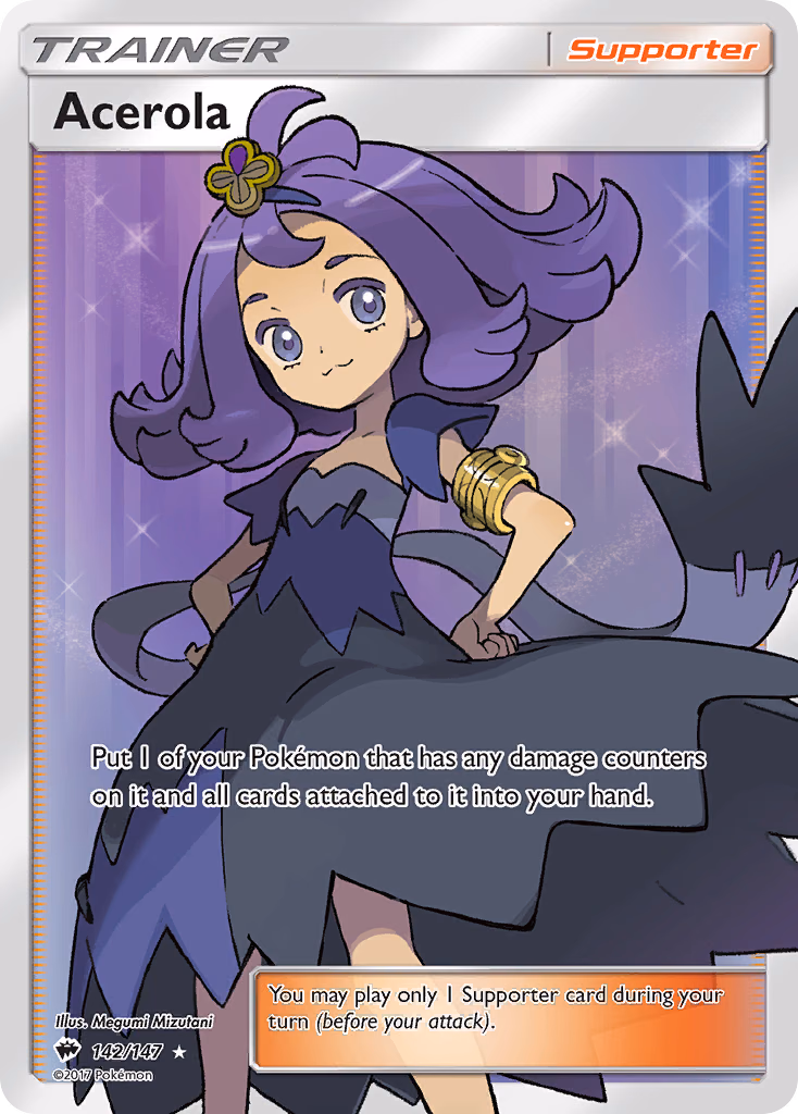 Acerola Pokemon card (142/147, Burning Shadows)