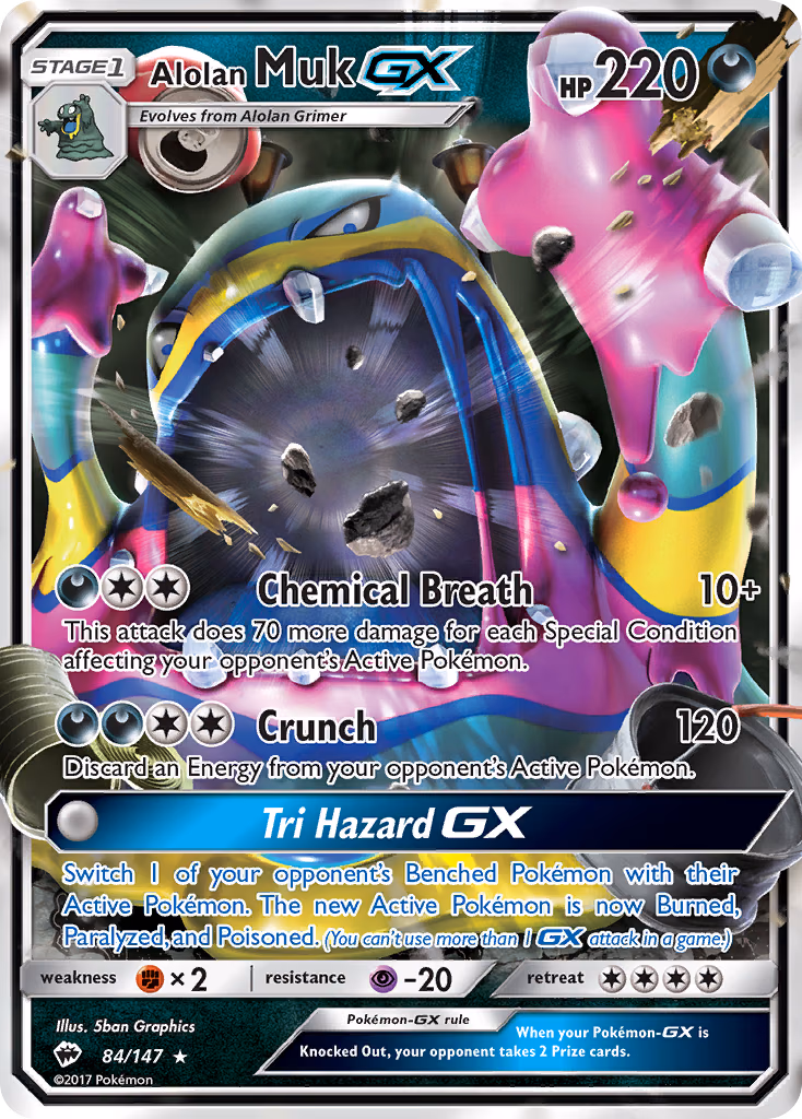 Alolan Muk-GX Pokemon card (84/147, Burning Shadows)