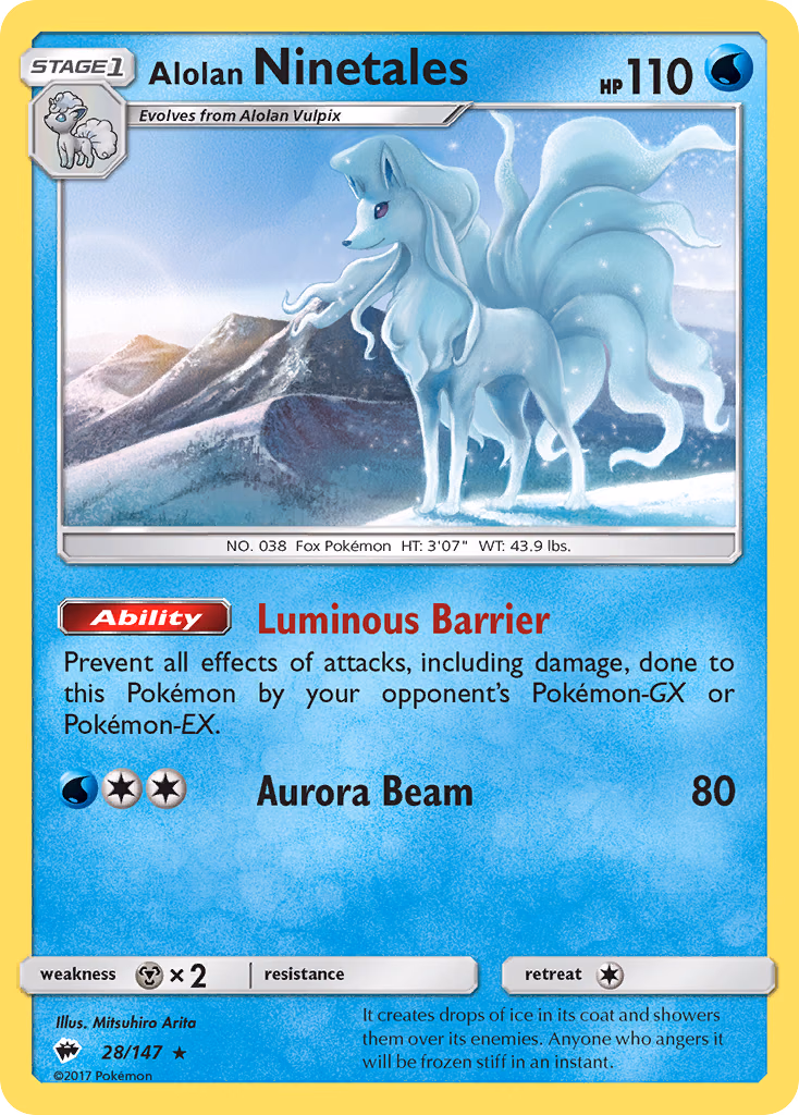 Alolan Ninetales Pokemon card (28/147, Burning Shadows)