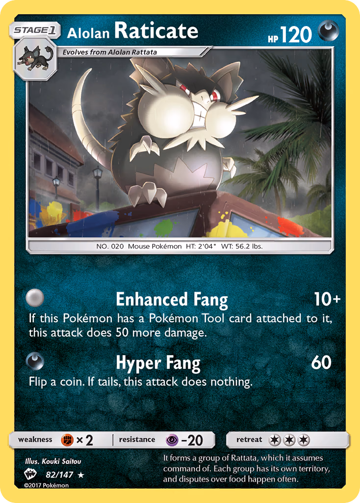 Alolan Raticate Pokemon card (82/147, Burning Shadows)