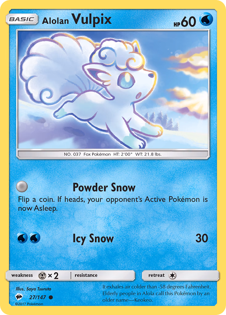 Alolan Vulpix Pokemon card (27/147, Burning Shadows)