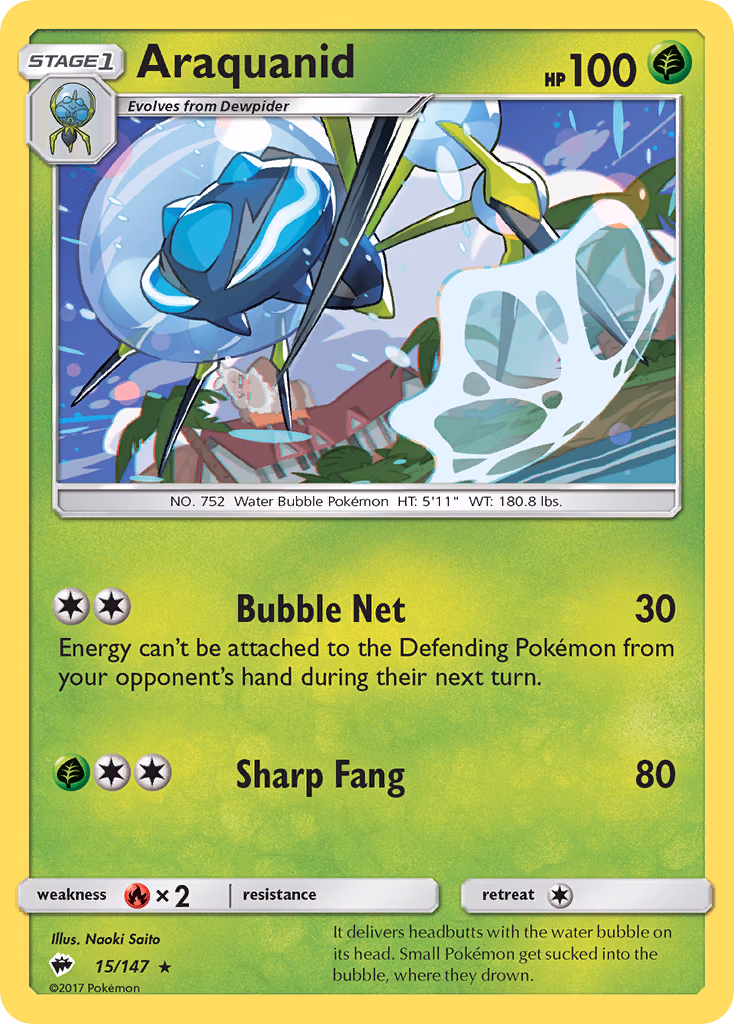 Araquanid Pokemon card (15/147, Burning Shadows)