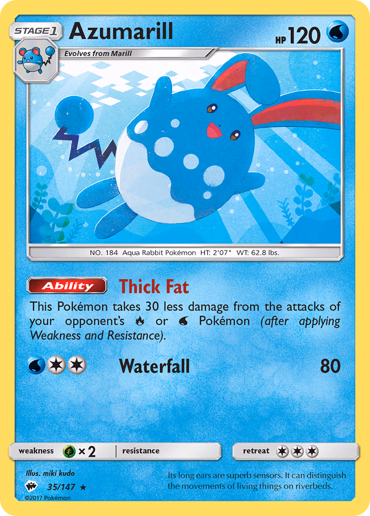 Azumarill Pokemon card (35/147, Burning Shadows)