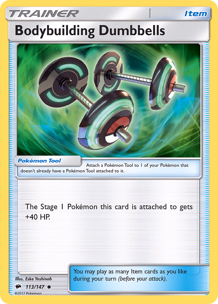 Bodybuilding Dumbbells Pokemon card (113/147, Burning Shadows)