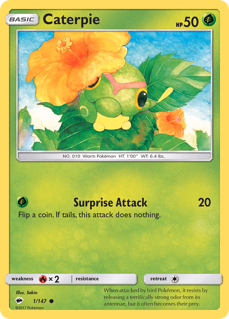 Caterpie Pokemon card (1/147, Burning Shadows)