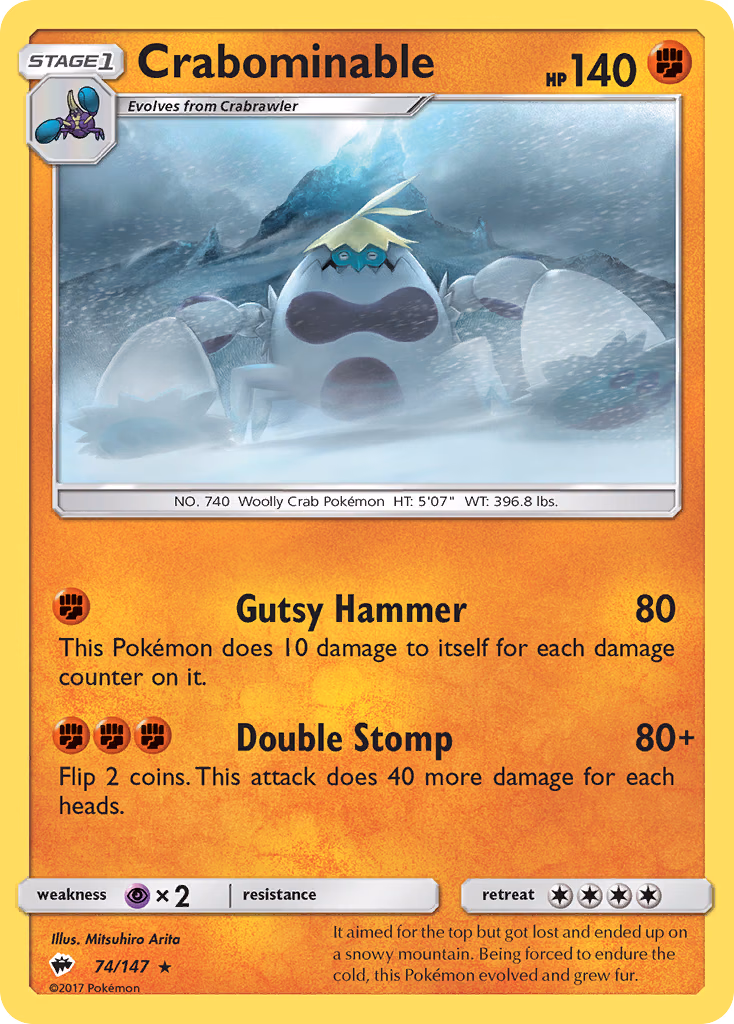 Crabominable Pokemon card (74/147, Burning Shadows)