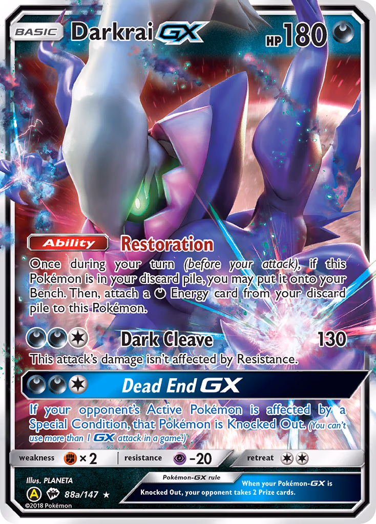 Darkrai-GX Pokemon card (88a/147, Burning Shadows)