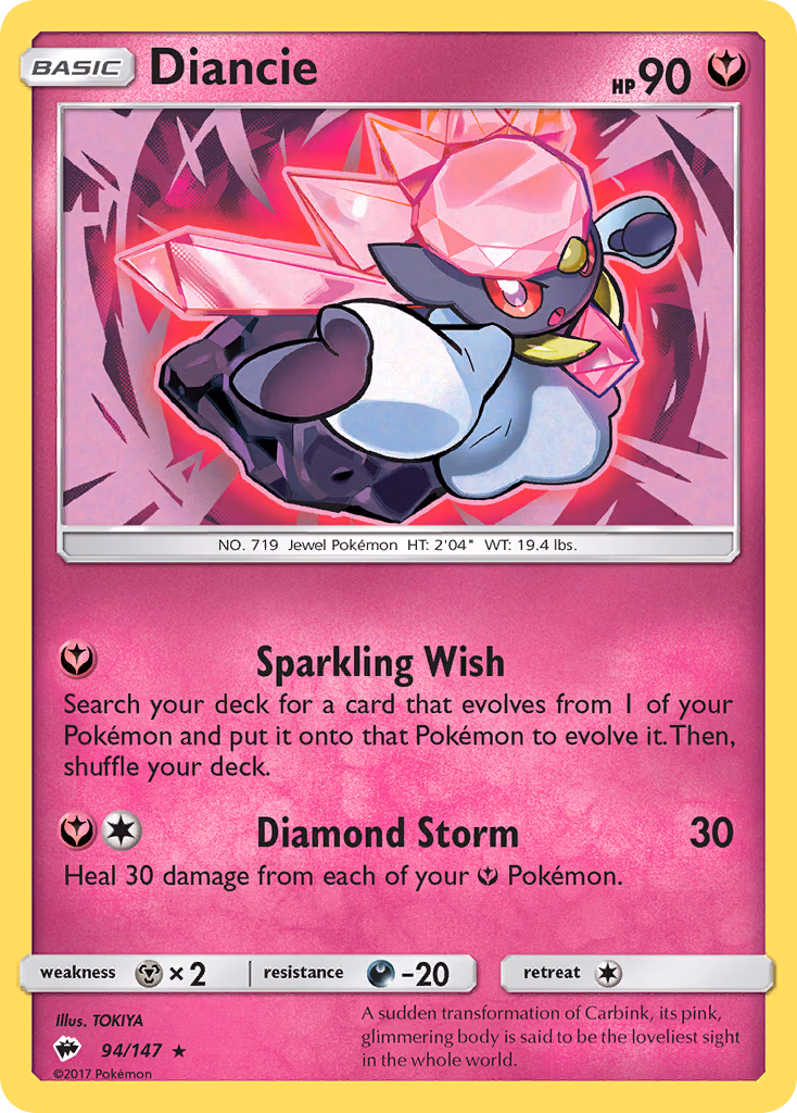 Diancie Pokemon card (94/147, Burning Shadows)