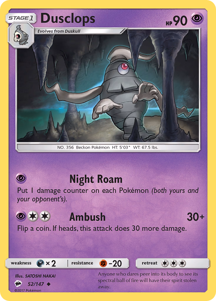 Dusclops Pokemon card (52/147, Burning Shadows)