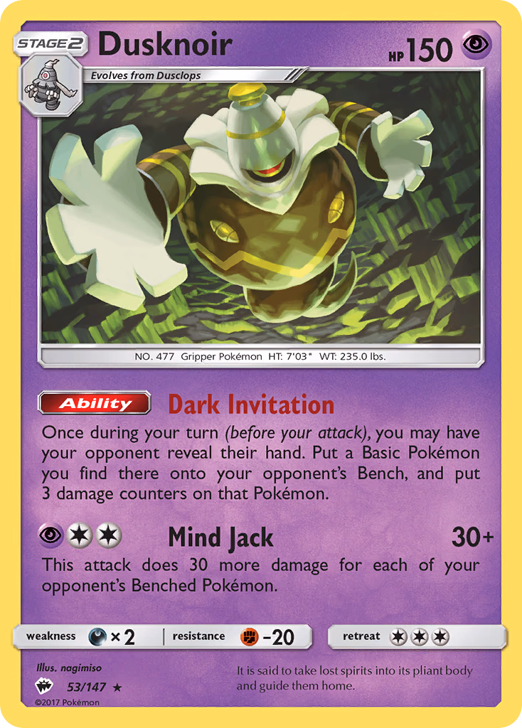 Dusknoir Pokemon card (53/147, Burning Shadows)