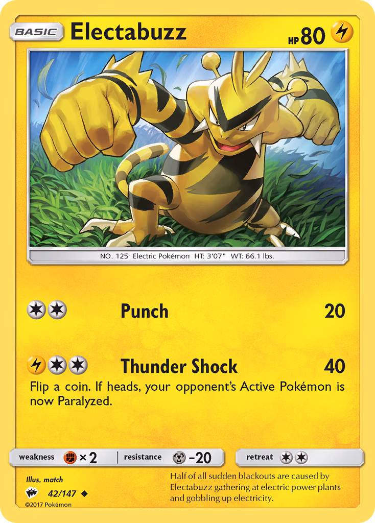 Electabuzz Pokemon card (42/147, Burning Shadows)
