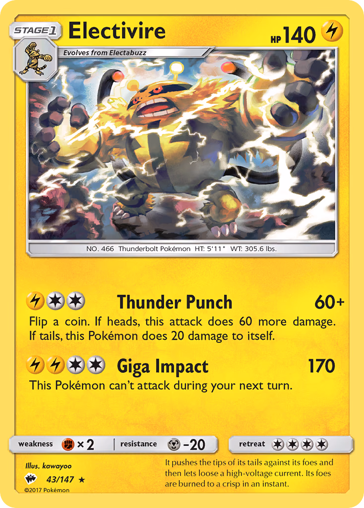 Electivire Pokemon card (43/147, Burning Shadows)