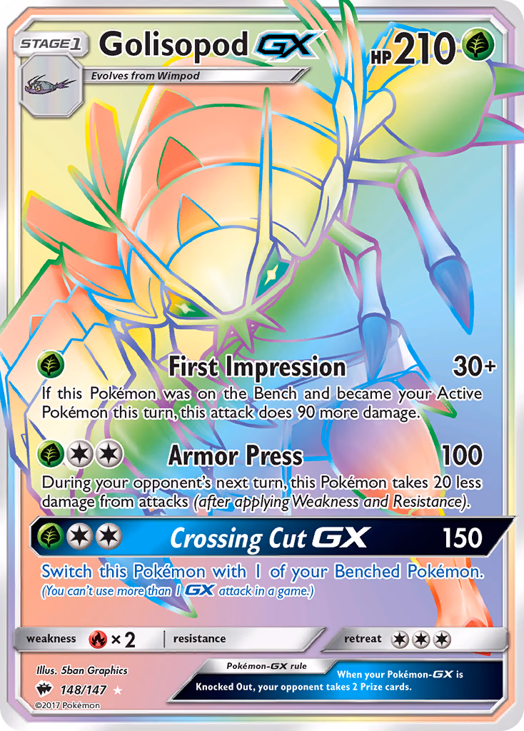 Golisopod-GX Pokemon card (148/147, Burning Shadows)