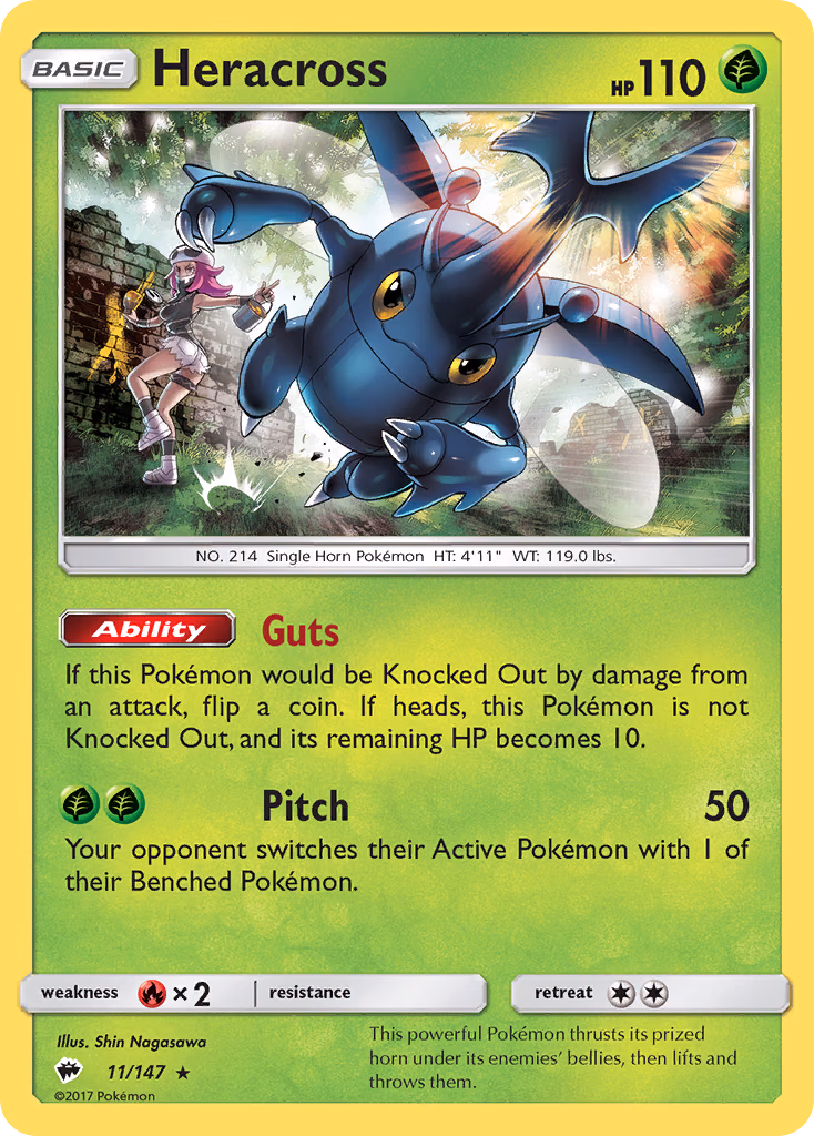 Heracross Pokemon card (11/147, Burning Shadows)