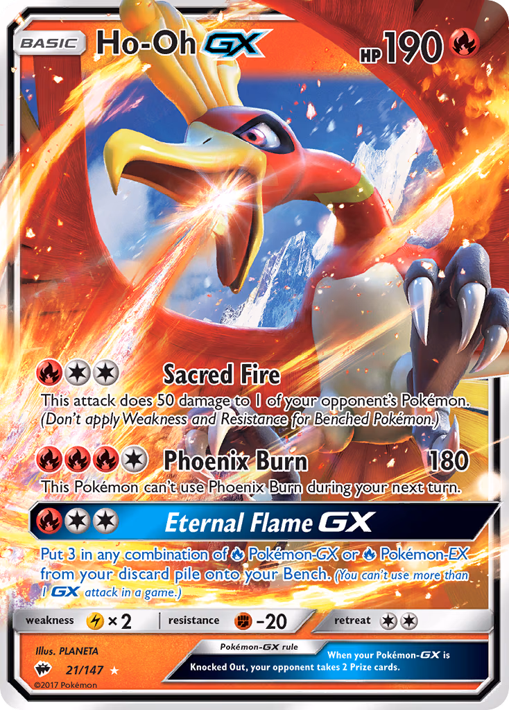 Ho-Oh-GX Pokemon card (21/147, Burning Shadows)