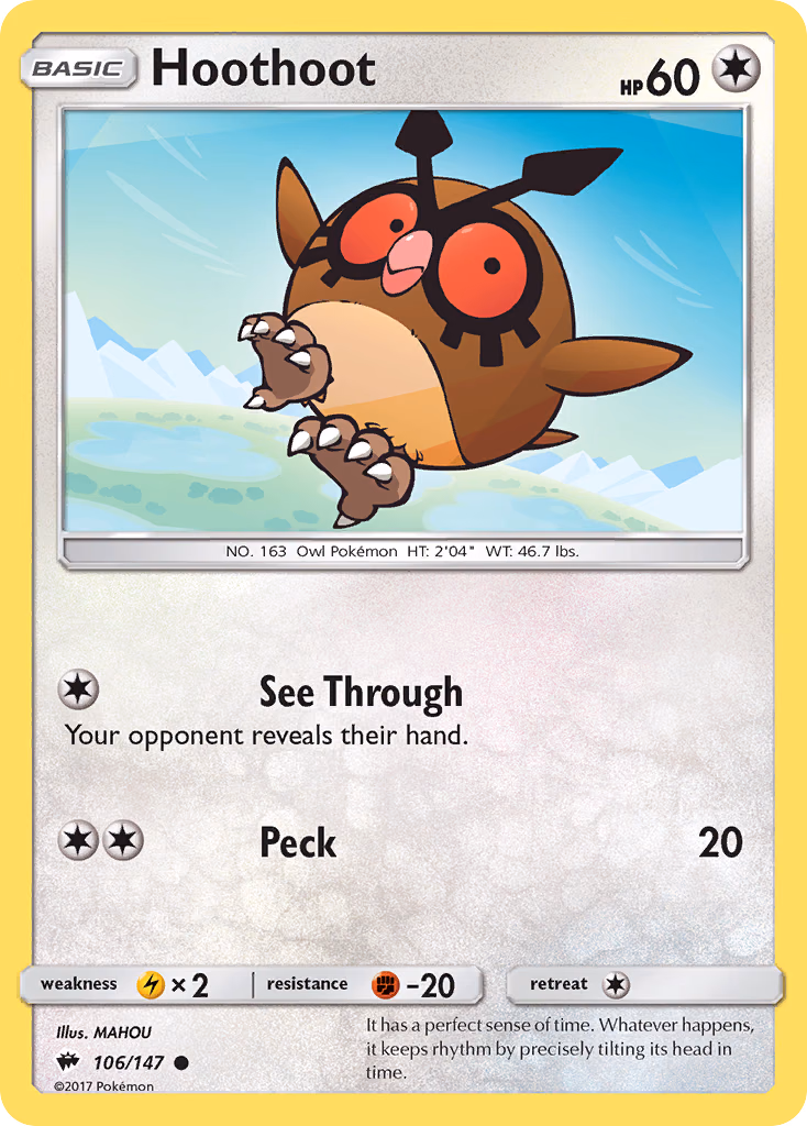 Hoothoot Pokemon card (106/147, Burning Shadows)