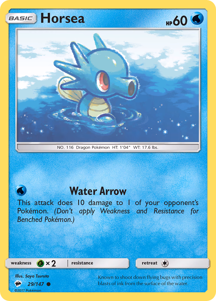 Horsea Pokemon card (29/147, Burning Shadows)