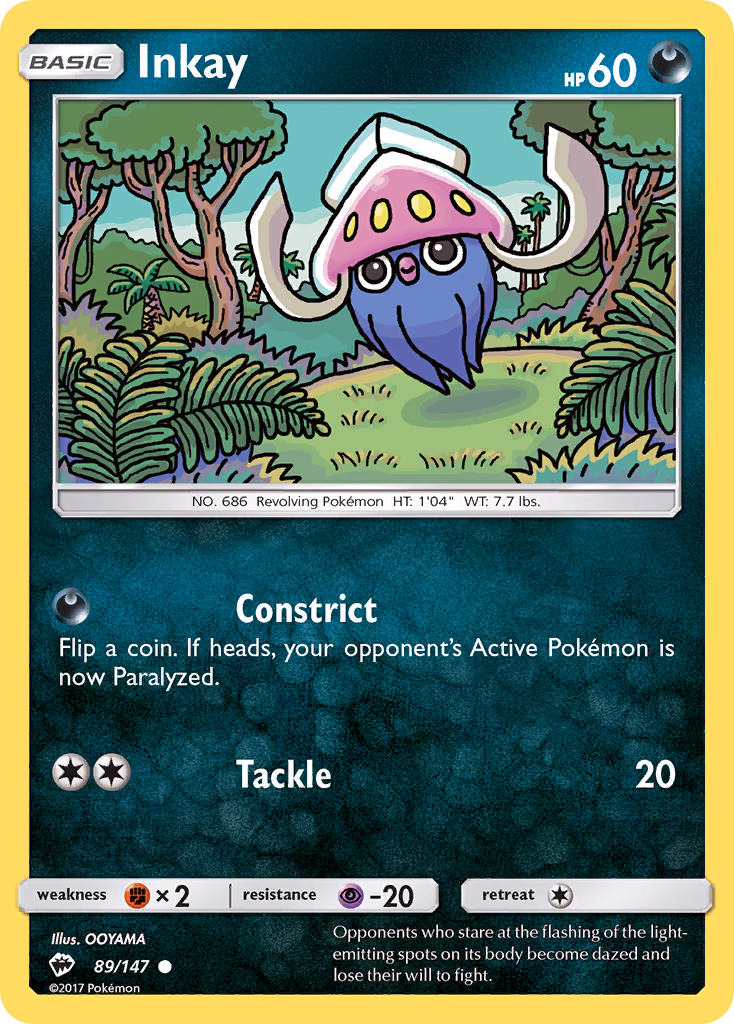 Inkay Pokemon card (89/147, Burning Shadows)