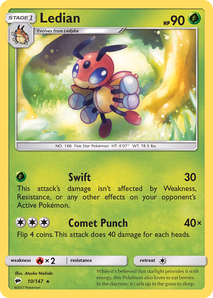 Ledian Pokemon card (10/147, Burning Shadows)