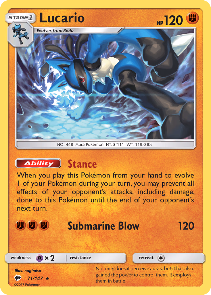 Lucario Pokemon card (71/147, Burning Shadows)