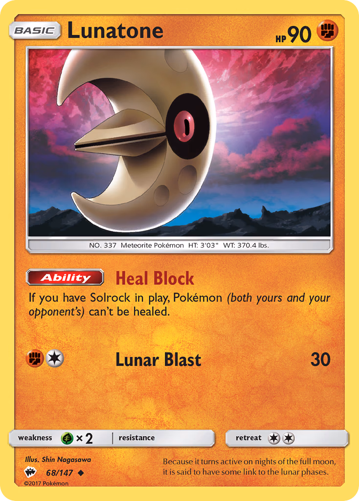 Lunatone Pokemon card (68/147, Burning Shadows)