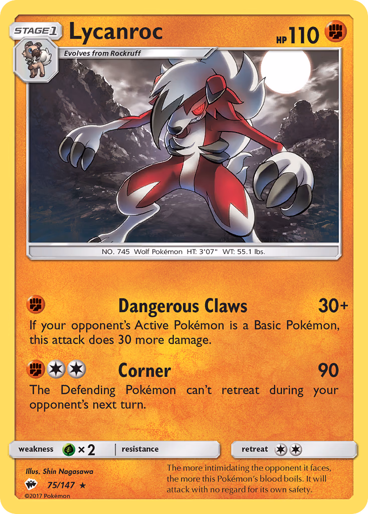 Lycanroc Pokemon card (75/147, Burning Shadows)
